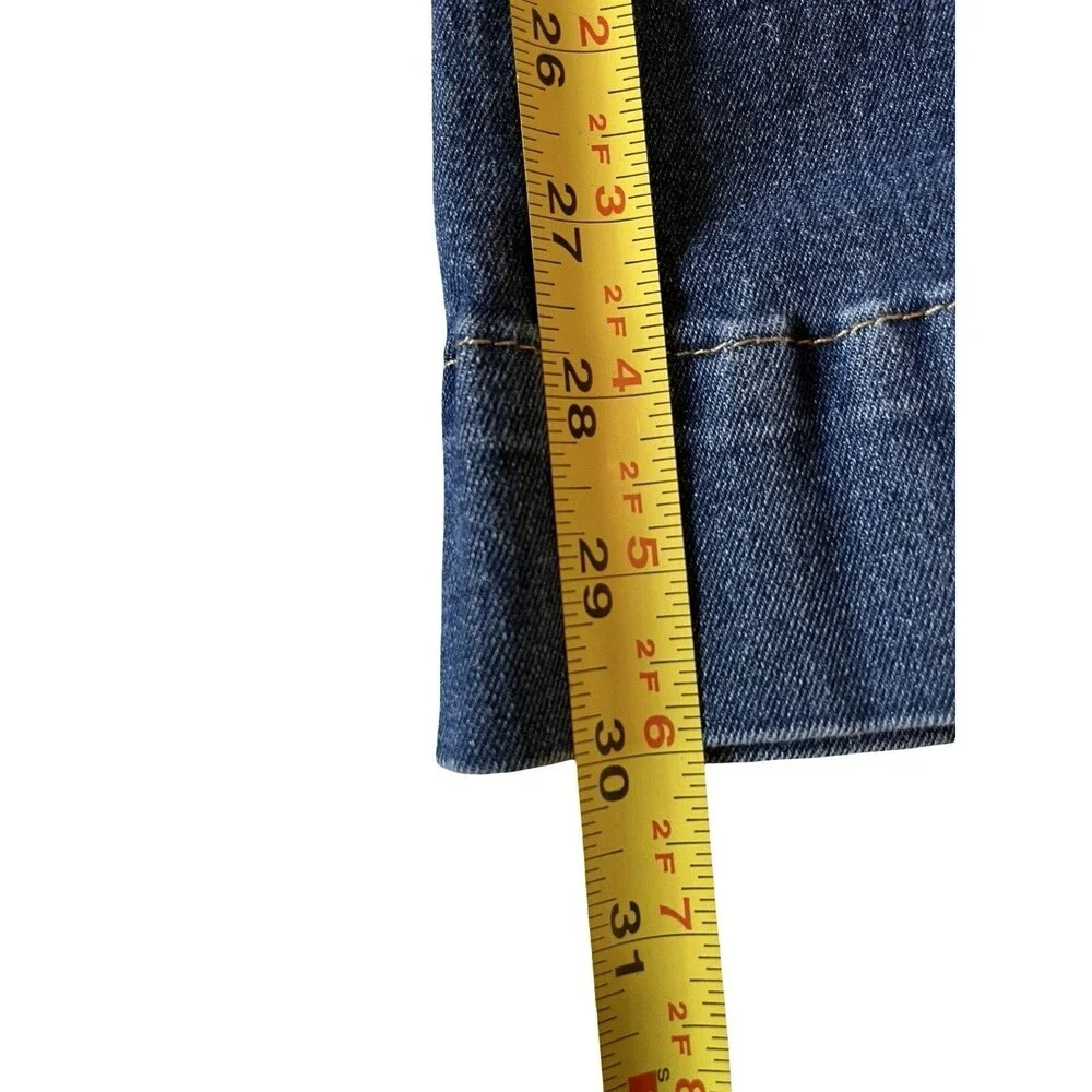 Women’s High Rise Button Fly Flare Jeans Dark Wash Patch Pocket Boho Retro 34x29